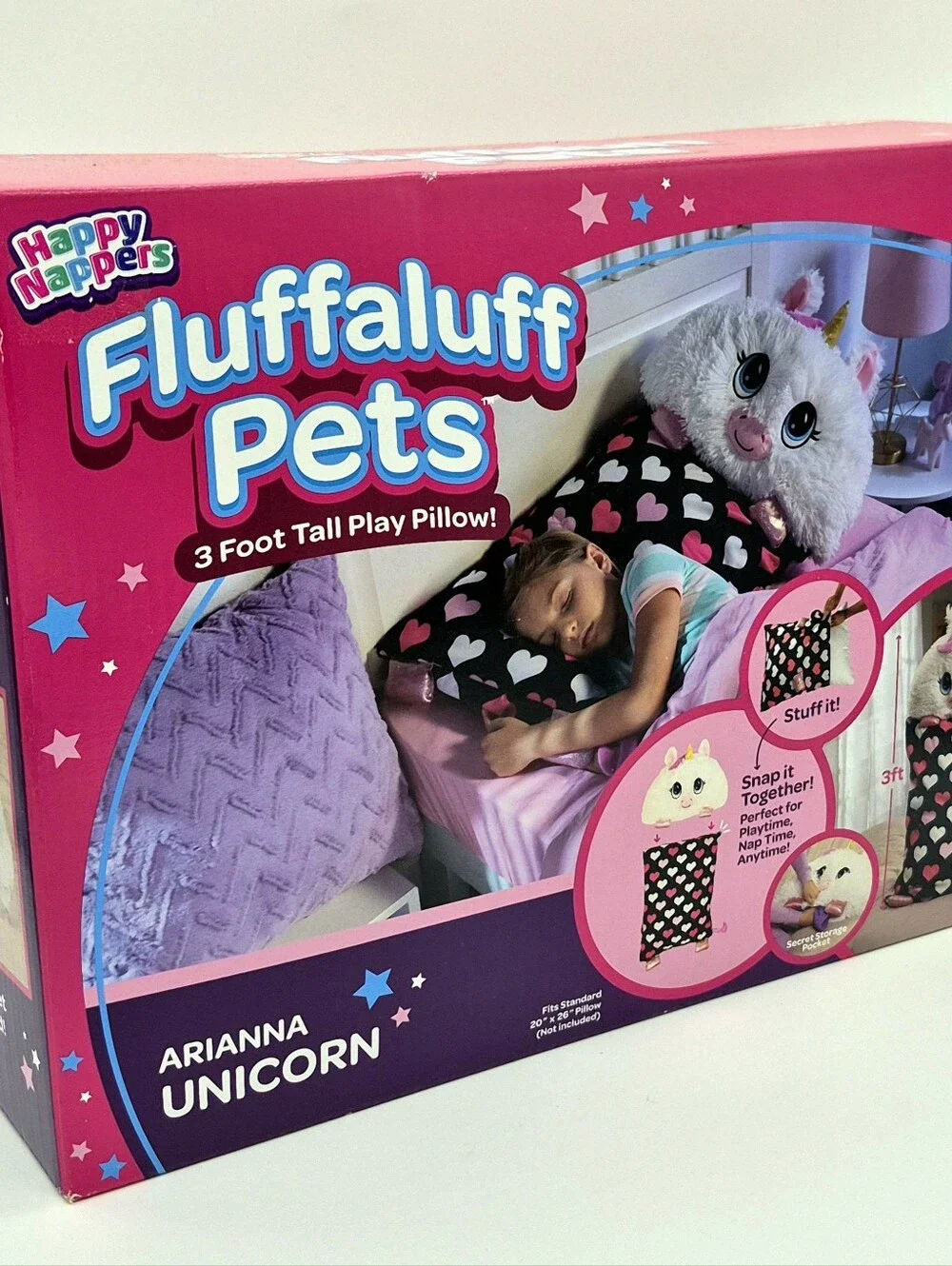 🦄 NEW Happy Nappers Fluffaluff Pets Arianna Unicorn 3ft Play Pillow
